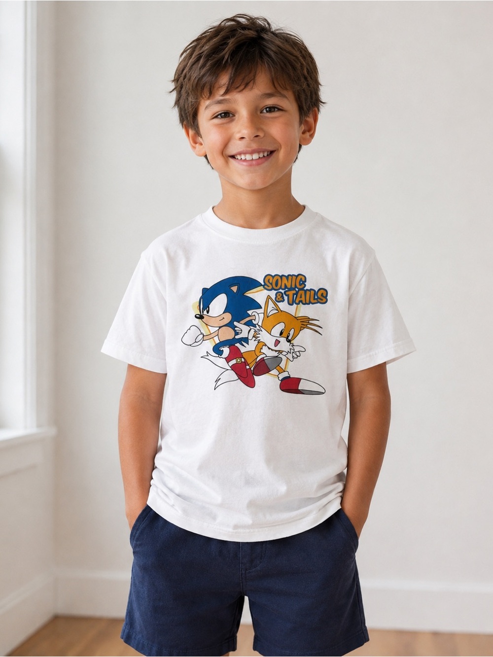 Sonic & Tails White Kids Graphic T-Shirt